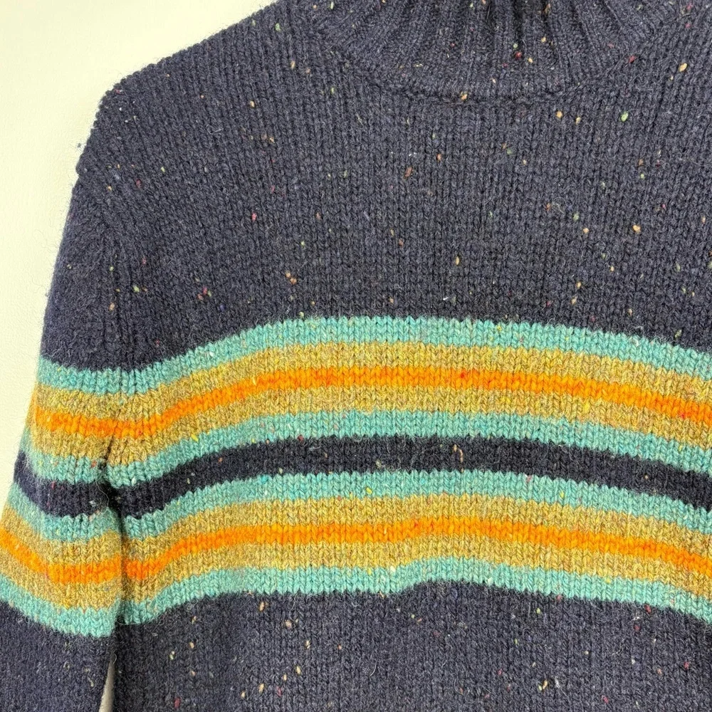 VTG J. CREW 100% Shetland Wool Black Stripe Mock Neck Sweater - Size S